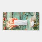 Personalized Rose and Turquoise Rustic Bureaumat (Keyboard & Muis)