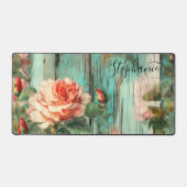 Personalized Rose and Turquoise Rustic Bureaumat (Voorkant)