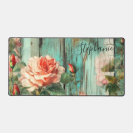Personalized Rose and Turquoise Rustic Bureaumat