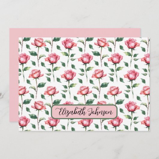 Personalized Rose Floral Botanical Note Card Notitiekaartje (Voorkant / Achterkant)