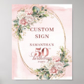 Personalized Rose Gold Botanical 50th Birthday   Poster (Voorkant)