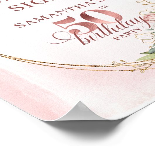 Personalized Rose Gold Floral 50th Birthday Custom Poster (Hoek)