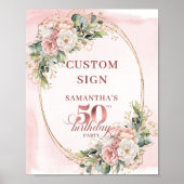 Personalized Rose Gold Floral 50th Birthday Custom Poster (Voorkant)