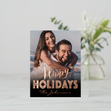 Personalized Rose Gold Foil Holiday Photo Postcard