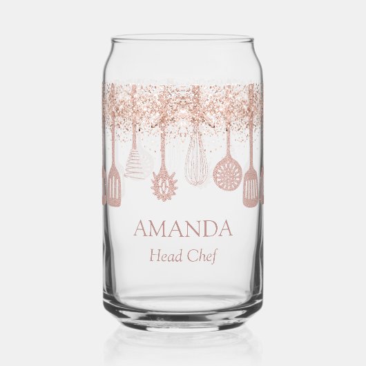 Personalized Rose Gold Glitter Cooking Tools Blikvorm Glas (Voorkant)