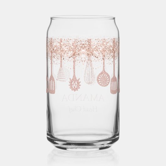 Personalized Rose Gold Glitter Cooking Tools Blikvorm Glas (Achterkant)