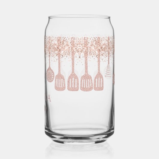 Personalized Rose Gold Glitter Cooking Tools Blikvorm Glas (Links)