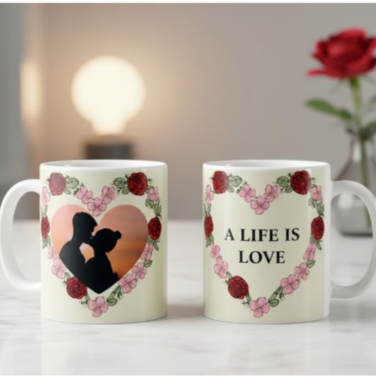 Personalized Rose Heart Photo Mug Koffiemok