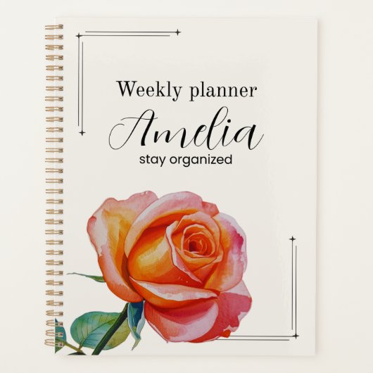 Personalized Rose Planner Aesthetic Weekly Floral (Voorkant)