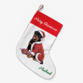 Personalized Rottweiler Dog in Santa Hat  Kleine Kerstsok (Voorkant (Hangend))