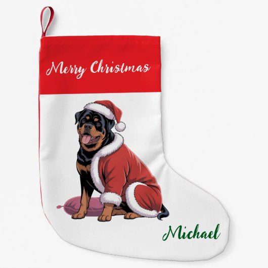 Personalized Rottweiler Dog in Santa Hat  Kleine Kerstsok (Voorkant)