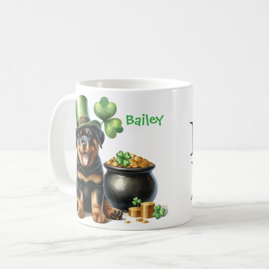 Personalized Rottweiler Dog St. Patty's Day Koffiemok (Voorkant links)