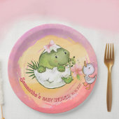 Personalized Round Dino & Duckling Baby Shower  Papieren Bordje