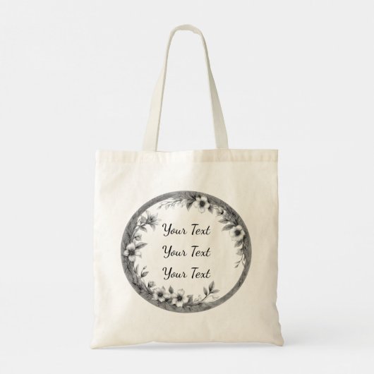 Personalized Round Floral Frame Tote Bag (Achterkant)