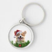 Personalized Round Keychain – Santa Paws Corgi  (Voorkant)