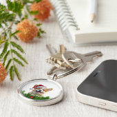 Personalized Round Keychain – Santa Paws Corgi (Zijkant)