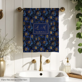 Personalized Royal Blue Towels Chic Gold Flower Bad Handdoek