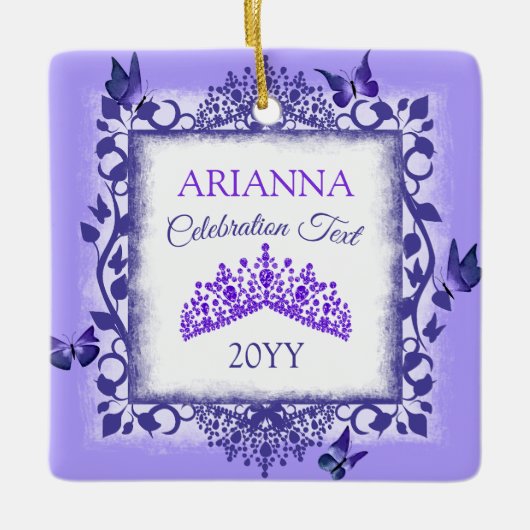 Personalized Royal Purple Tiara & Butterflies Keramisch Ornament (Voorkant)