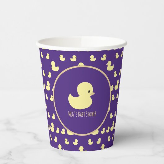 Personalized Rubber Duck Modern Purple Baby Shower Papieren Bekers (Links)