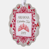 Personalized Ruby Red Tiara & Butterflies Ornament Kaart (Links)