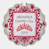 Personalized Ruby Red Tiara & Butterflies Ornament Kaart (Voorkant)