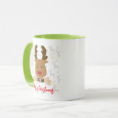 Personalized Rudolph Reindeer Red-Handle Christmas Mok (Voorkant links)