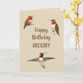 Personalized Rufous Hummingbirds Birthday Card Kaart (Gele Bloem)
