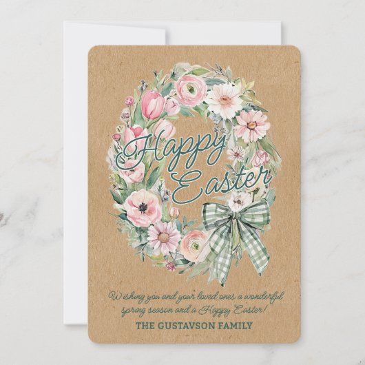 Personalized Rustic Easter Floral - Green Script Feestdagenkaart (Voorkant)
