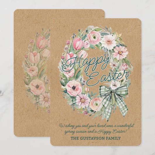 Personalized Rustic Easter Floral - Green Script Feestdagenkaart (Voorkant / Achterkant)