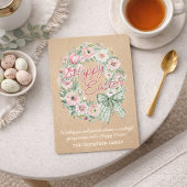 Personalized Rustic Easter Floral - White Script Feestdagenkaart