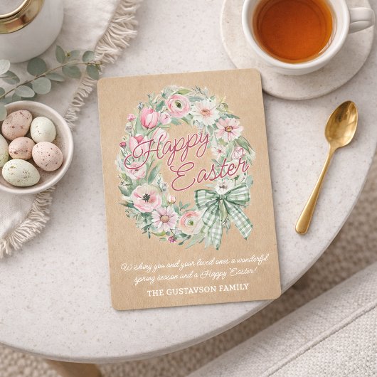 Personalized Rustic Easter Floral - White Script Feestdagenkaart