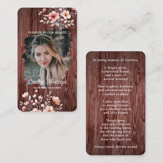 Personalized Rustic Floral Photo Memorial Card Notitiekaartje (Voorkant / Achterkant)