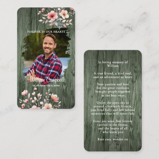 Personalized Rustic Floral Photo Memorial Card Notitiekaartje (Voorkant / Achterkant)