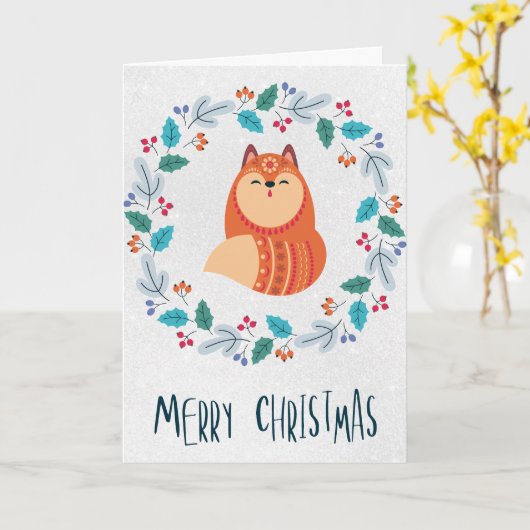 Personalized Rustic Fox Folded Greeting Card Kaart (Gele Bloem)