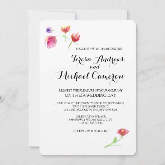 Personalized, Rustic, Watercolor flower, Wedding Kaart (Voorkant)
