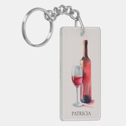 Personalized Rustic Watercolor Red Wine Glass Sleutelhanger (Voorkant Links)