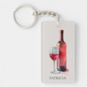 Personalized Rustic Watercolor Red Wine Glass Sleutelhanger (Voorkant)
