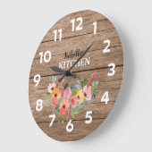 Personalized Rustic Wood And Pink Floral Kitchen Grote Klok (Hoek)