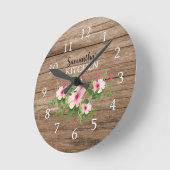 Personalized Rustic Wood And Pink Floral Kitchen Ronde Klok (Hoek)