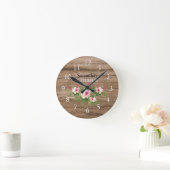 Personalized Rustic Wood And Pink Floral Kitchen Ronde Klok (Huis)