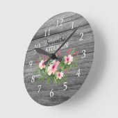 Personalized Rustic Wood And Pink Floral Kitchen Ronde Klok (Hoek)
