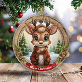 Personalized Rustic Xmas Pine Wood Decor 🦌🎄 Keramisch Ornament