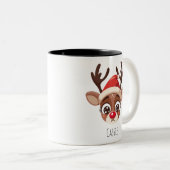 Personalized Sad Reindeer Mug – Custom Name Gift Tweekleurige Koffiemok (Voorkant rechts)