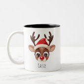 Personalized Sad Reindeer Mug – Custom Name Gift Tweekleurige Koffiemok (Links)