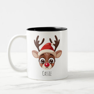 Personalized Sad Reindeer Mug – Custom Name Gift Tweekleurige Koffiemok
