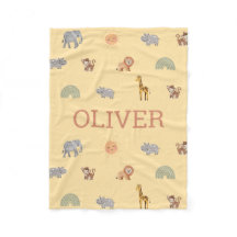 Personalized Safari Animal Baby Blanket with Name