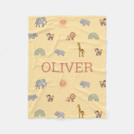 Personalized Safari Animal Baby Blanket with Name Fleece Deken