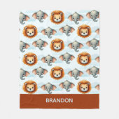 Personalized Safari Animal Pastel Lion Elephant Fleece Deken (Voorkant)
