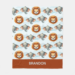 Personalized Safari Animal Pastel Lion Elephant Fleece Deken