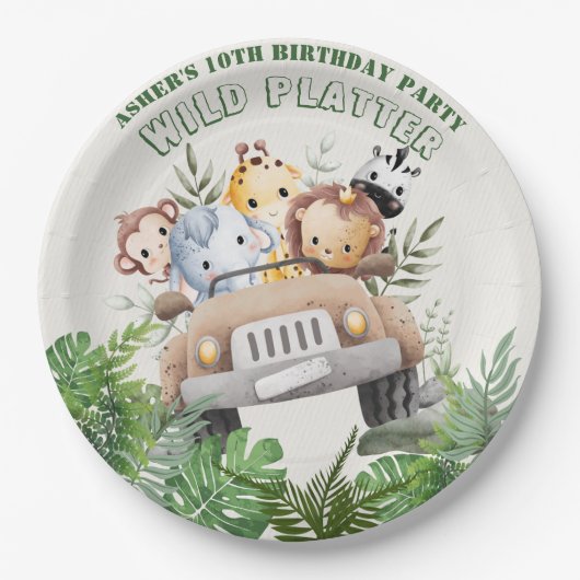Personalized Safari Party Platter Jungle Birthday Papieren Bordje (Voorkant)
